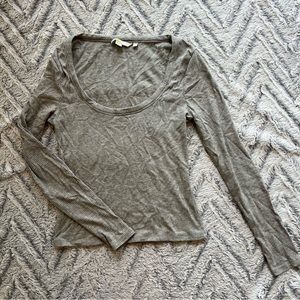 Boden Long Sleeve Shirt Scoop Neck Ribbed Gray Small